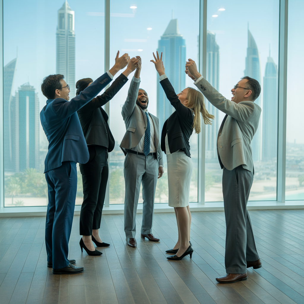فريق شركة استثمارات الإمارات يحتفل بإنجاز مشروع ناجح في دبي